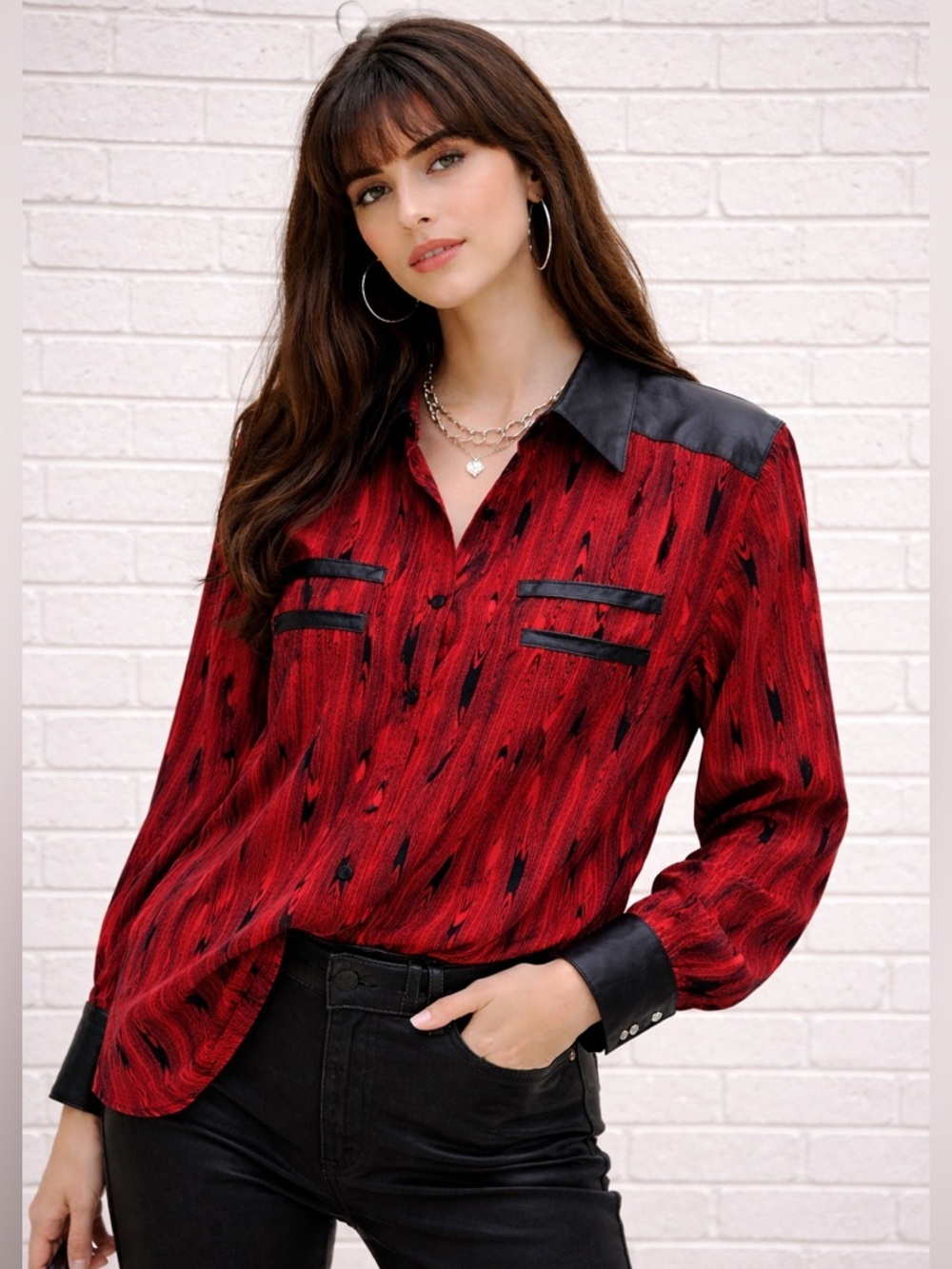 80’s vintage silk and leather blouse
